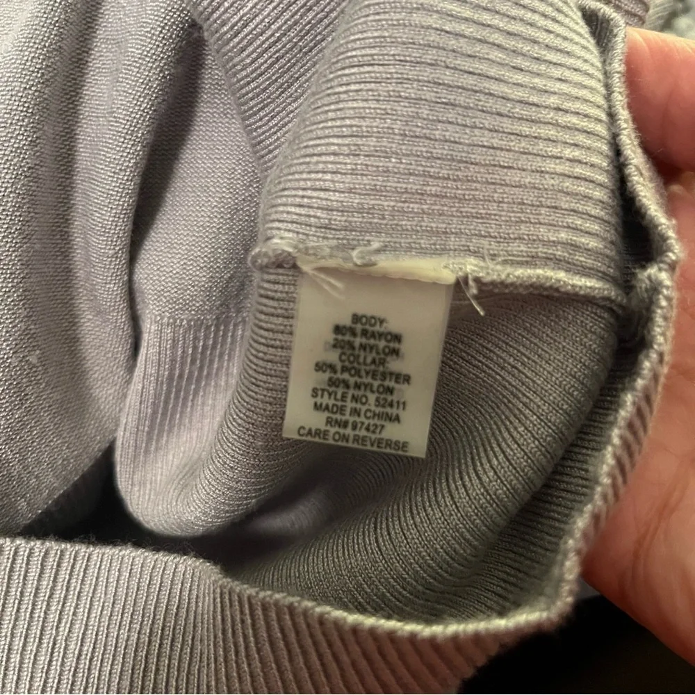 Gaby & Eden RN97427 Gray Ribbed Sweater Sz L Chunky Shawl Collar Y2K Boho Artsy